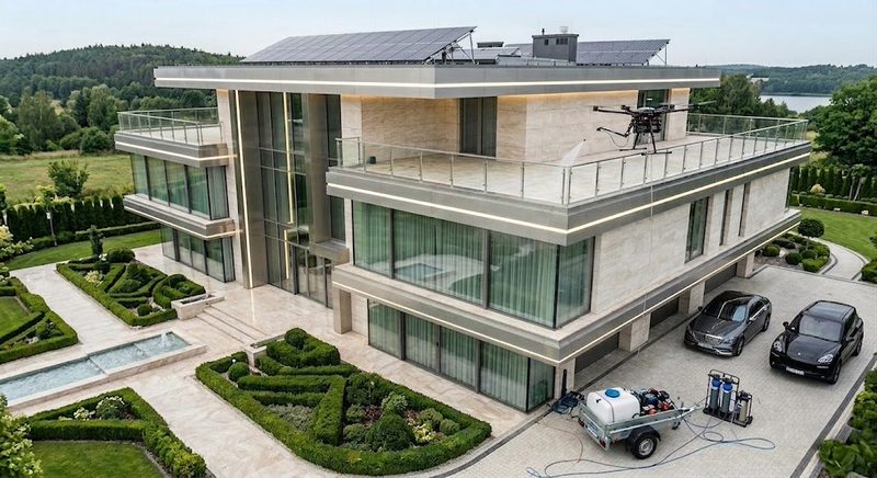 Mycie apartamentowca dronem